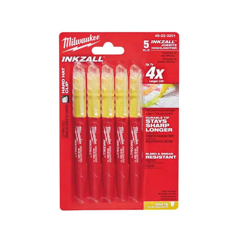Traçage Et Marquage MILWAUKEE Pack De 5 Surligneurs Inkzall Jaune - 48223201 3 Traçage Et Marquage MILWAUKEE Pack De 5 Surligneurs Inkzall Jaune - 48223201
